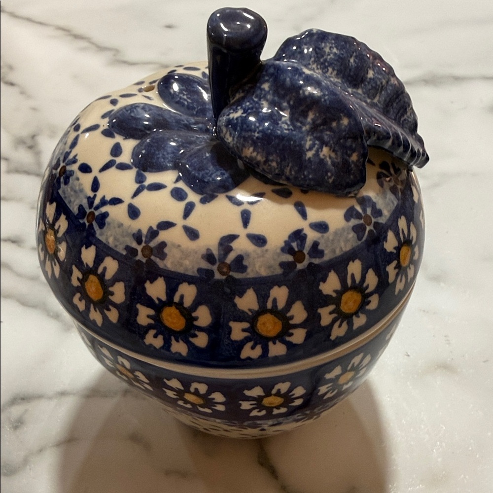 Blue Floral Ceramic Apple by